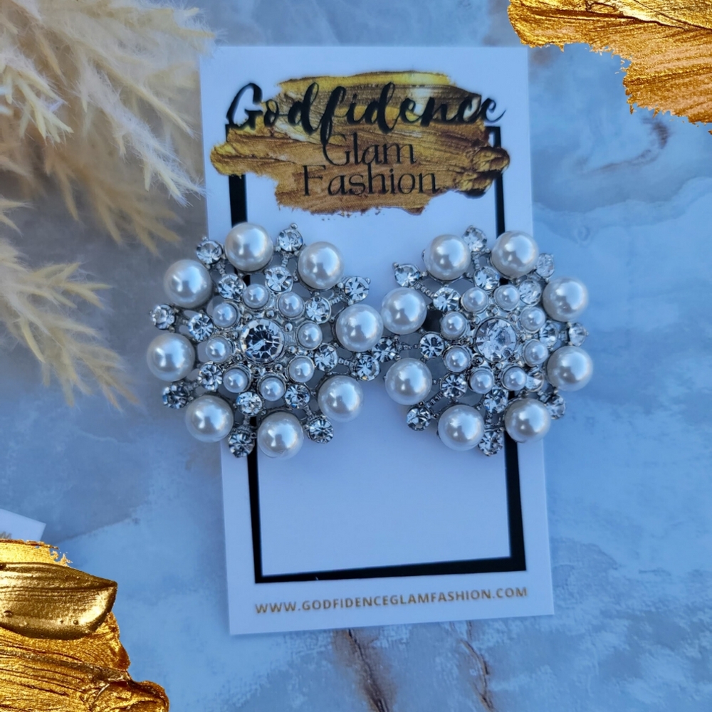 Silver Cluster Stud Clip-on Earrings with Textured Design